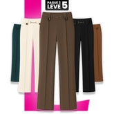 [Pague 3, Leve 5] Calças Femininas Lavina de Cintura Alta com Botões Frontais em Poliéster e Seda Gelo