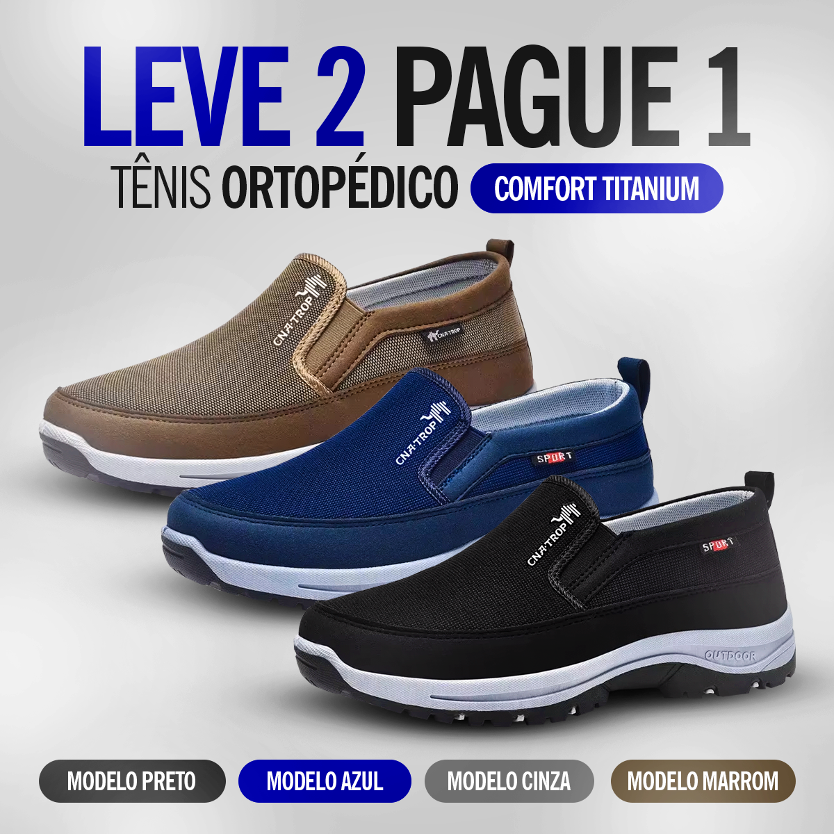 LEVE 2 PAGUE 1 - Tênis Ortopédico Comfort Titanium